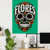 flores achternaam suiker schedel poster (Thuiskantoor)