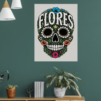 flores achternaam suiker schedel poster