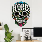 flores achternaam suiker schedel poster (Thuiskantoor)