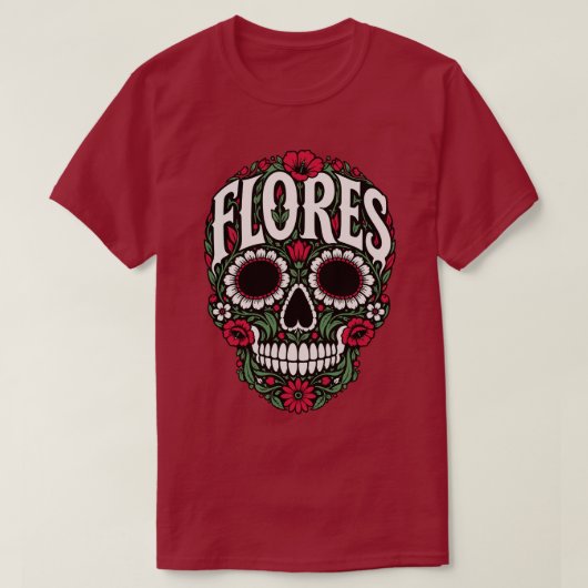 flores achternaam suiker schedel t-shirt (Design voorkant)