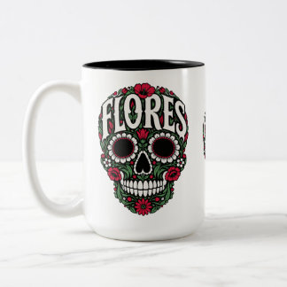 flores achternaam suikeren schedel tweekleurige koffiemok