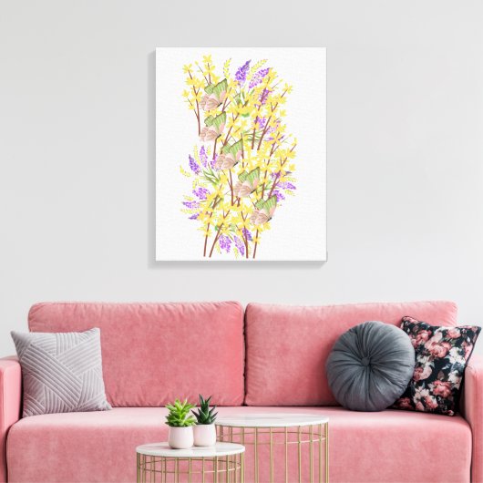 Flores Coloridas e Borboletas Canvas Afdruk (Insitu (Woonkamer))