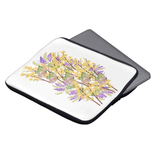 Flores Coloridas e Borboletas Laptop Sleeve (Voorkant top)