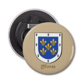 Flores Heraldic Arms op perkament stijl terug Button Flesopener (Voorkant)