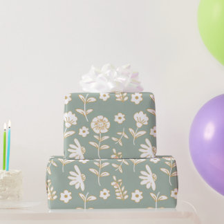 flores ocres en fondo verde aesthetic cadeaupapier