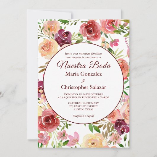 Flores Roja Nuestra Boda Elegante Spaanse bruiloft Kaart (Voorkant)