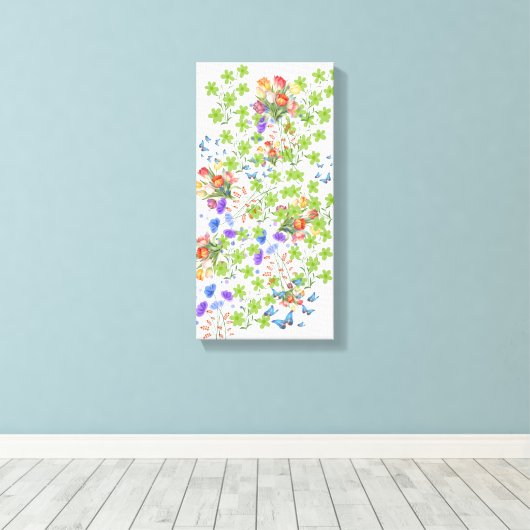 Flores Verdes e Rosas Vermelhas Canvas Afdruk (Insitu (Houten vloer))