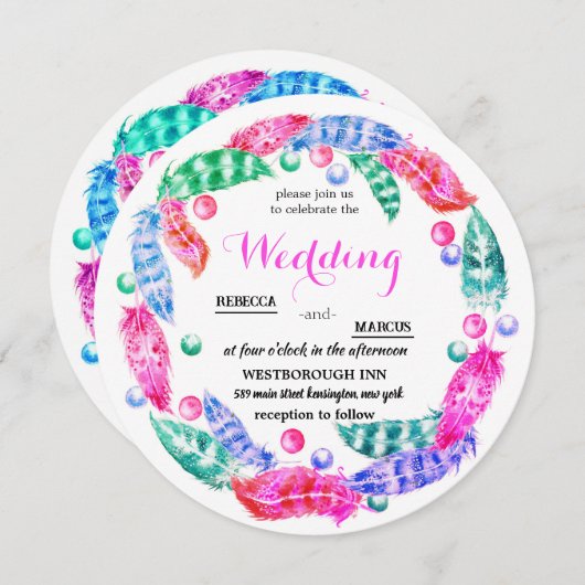 Florescent boho wreath, elegantie van levendige kl kaart (Voorkant / Achterkant)