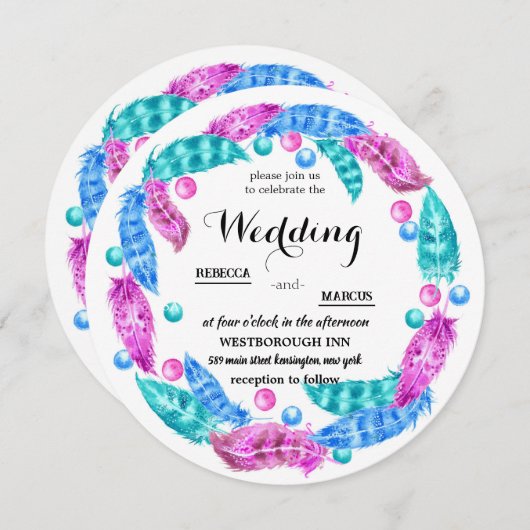 Florescent boho wreath, elegantie van levendige kl kaart (Voorkant / Achterkant)