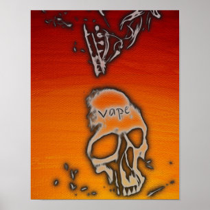 Florescent Oranje Red Skull Smoke Vape Poster