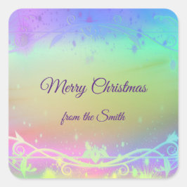 Florescent paarse kerstachtergrond vierkante sticker