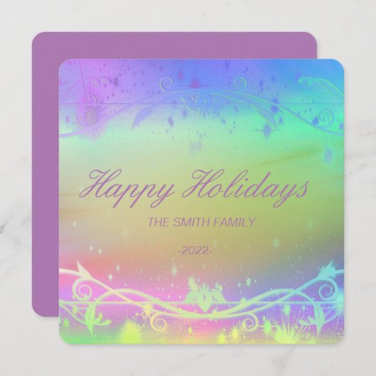 Florescent paarse kerstfeestdag feestdagenkaart (Voorkant / Achterkant)