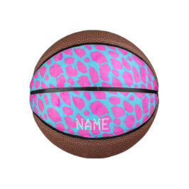 Florescent Pink Blue Cheetah Mini Basketbal