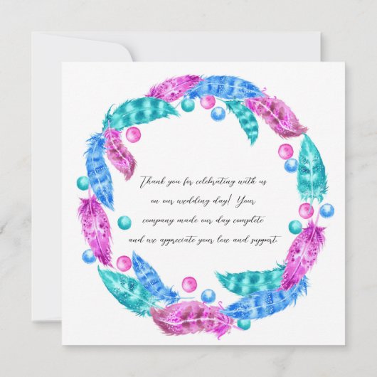 Florescente boho krans, elegant van levendige kleu bedankkaart (Achterkant)