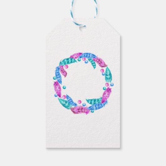 Florescente boho krans, elegant van levendige kleu cadeaulabel (Achterkant)