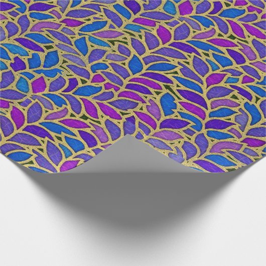 Floresta blauw, violet en goud cadeaupapier (Hoek)
