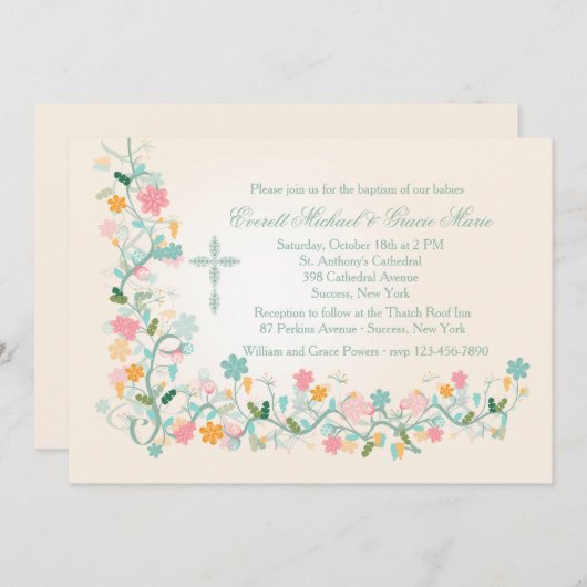 Floret hoek religieuze uitnodiging (Voorkant / Achterkant)