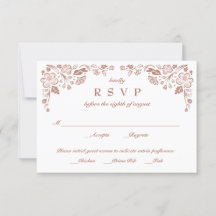 Florid Frame Huwelijks RSVP Kaart Nep Rose Goud