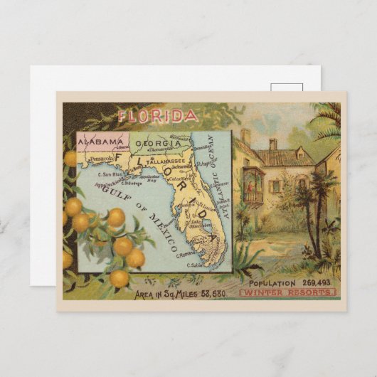  Florida 1880s Adverteren met Kaart (Voorkant / Achterkant)