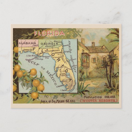  Florida 1880s Adverteren met Kaart (Voorkant)