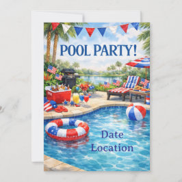 Florida 4th of July Pool Party Invitation Kaart