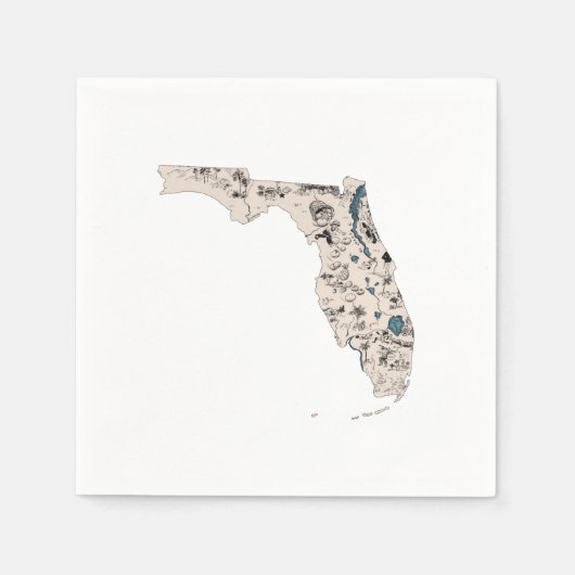Florida Afbeelding Map Antiek Floridian Art Servet (Voorkant)