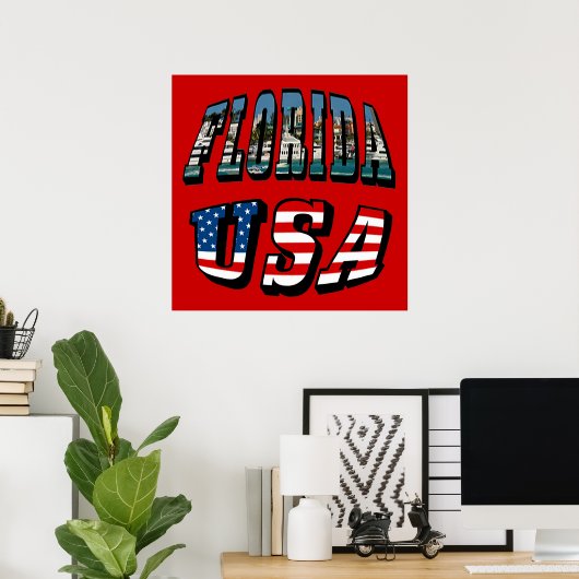 Florida Afbeelding Text en USA Flag Text Poster (Thuiskantoor)