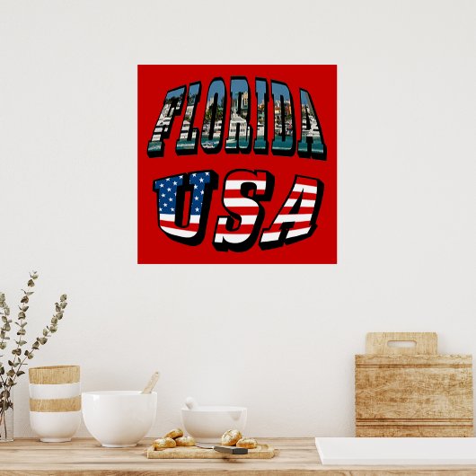 Florida Afbeelding Text en USA Flag Text Poster (Keuken)