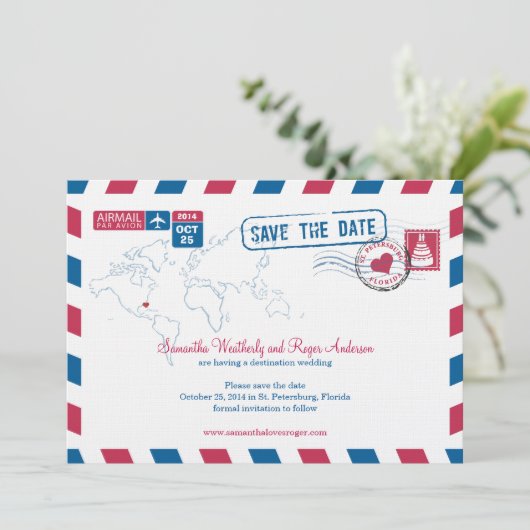 Florida Air Mail Wedding Save the Date (Staand voorkant)