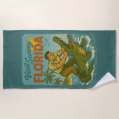 Florida Alligator Worstelen | Grappig Retro Strand Strandlaken (Voorkant)
