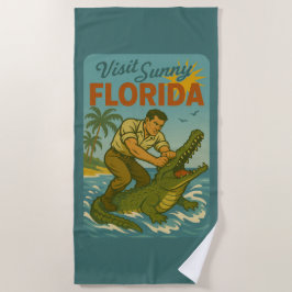 Florida Alligator Worstelen | Grappig Retro Strand Strandlaken