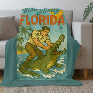 Florida Alligator Worstelen   Grappige Retro Kust Fleece Deken