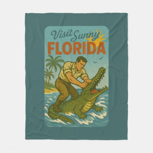 Florida Alligator Worstelen | Grappige Retro Kust Fleece Deken (Voorkant)