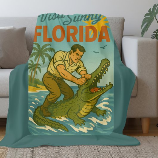 Florida Alligator Wrestling | Funny Retro Coastal Fleece Deken