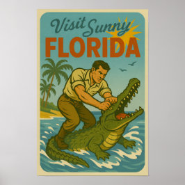 Florida Alligator Wrestling | Funny Retro Coastal Poster
