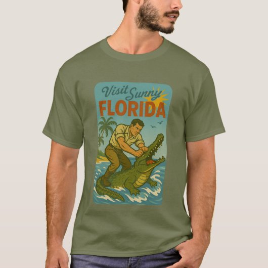 Florida Alligator Wrestling | Funny Retro Coastal T-shirt (Voorkant)