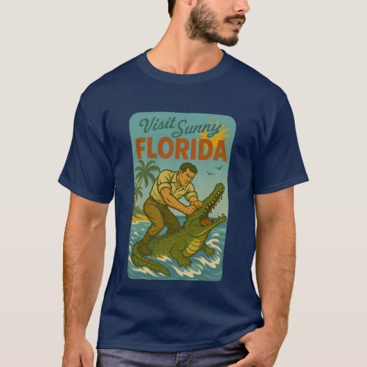 Florida Alligator Wrestling | Funny Retro Coastal T-shirt (Voorkant)