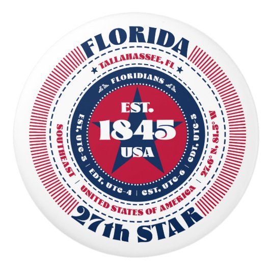 Florida Amerikaanse staat rood wit blauw typografi Keramische Knop (Voorkant)