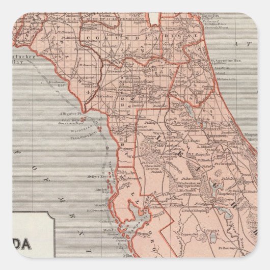 Florida Atlas Map Vierkante Sticker (Voorkant)
