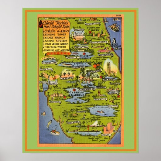 Florida Attractions Colorful Map Poster (Voorkant)