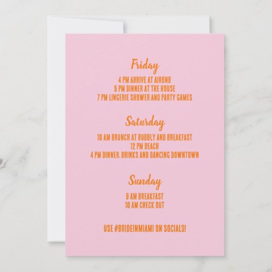Florida Beach Bachelorette Party Weekend Itinerary Kaart (Achterkant)