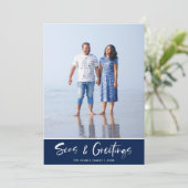 Florida Beach Blue Stripe Family met Kerstmis Feestdagenkaart (Staand voorkant)