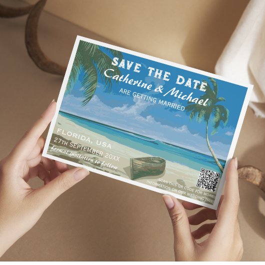 Florida Beach Bruiloft Reizen Poster Stijl QR Code Save The Date