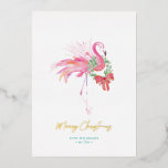 Florida Beach Kerst Waterverf gepersonaliseerd Folie Feestdagenkaart<br><div class="desc">Deze Florida strand kerstkaart is een leuk idee om dit seizoen naar vrienden en familie te sturen. Het heeft een waterverf roze flamingo met krans. Het woord 'vrolijk kerstfeest' speelt zich af in een met een letter gedrukte gouden folie. Personaliseer met uw tekst en de foto, huisdierenfoto of familiefoto van...</div>