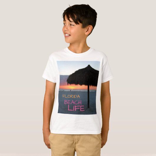 Florida Beach Life Sunset Palm Frond Paraplu T-shirt (Voorkant volledig)