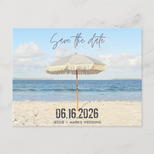 Florida Beach Paraplu Bruiloft Save the Date Aankondigingskaart (Voorkant)
