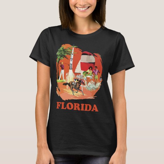 Florida Beach Raket Retro Rood Reizen T-shirt (Voorkant)