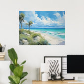Florida Beach Scene. Kristalhelder blauw water. Poster (Thuiskantoor)
