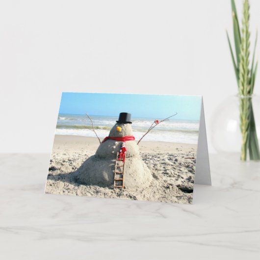 Florida Beach Snowman en de Elf - Wenskaart Feestdagen Kaart (Voorkant)