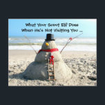 Florida Beach Snowman en Elf Kerstmis Briefkaart<br><div class="desc">In Florida weten we hoe te leven - geen sneeuw! Geen probleem! We maken een Sandman!</div>